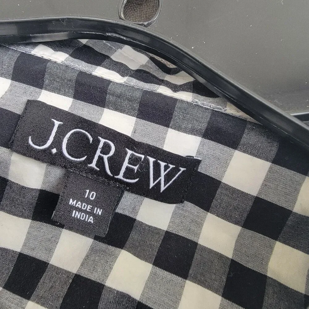 J. Crew Garcon Gingham button front top blk/wht sz 10 preppy academia